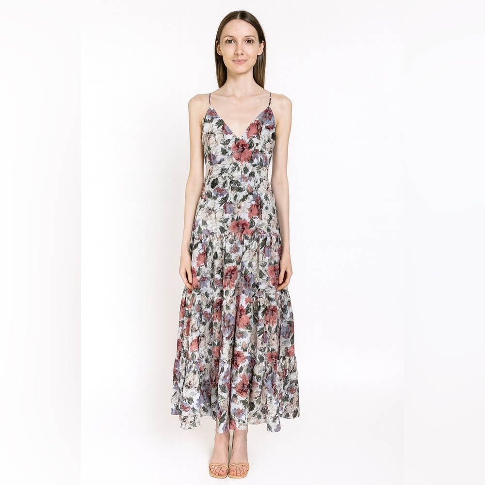 Floral Maxi Dress with Rope Straps and tie in the back; size medium